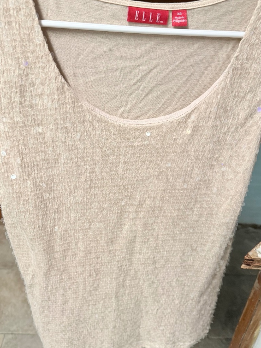 ELLE Women’s Beige Sequin Tank Top Size XS Extra Small